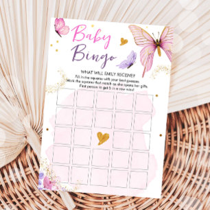 Butterfly Baby Dusche Bingo Game Pink Gold Girl Einladung
