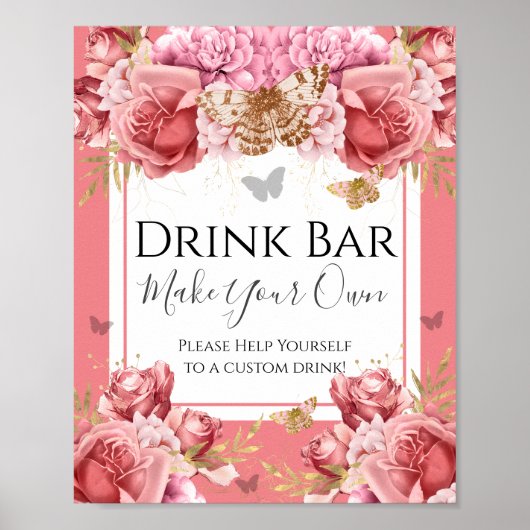 Butterfly Baby Dusche Drink Bar Party Zeichen Poster (Vorne)