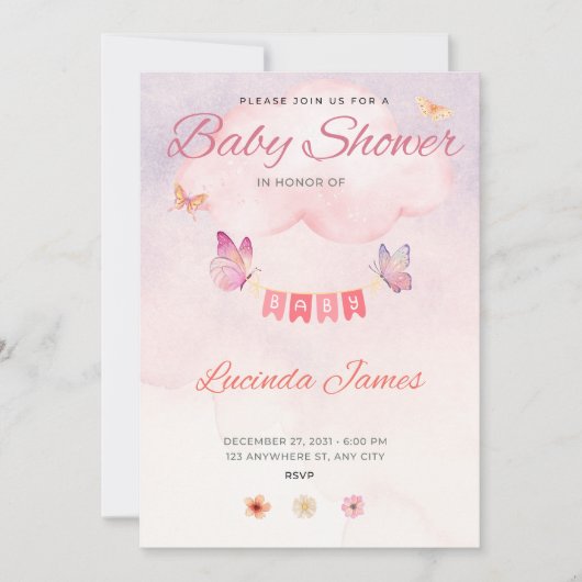 Butterfly Baby Dusche Einladung (Vorderseite)