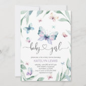 Butterfly-Baby-Dusche Einladung für ein Mädchen (Vorderseite)