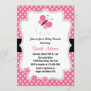 Butterfly Baby Dusche Einladung Rosa