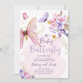 Butterfly Baby Dusche Lila Blütenpinsel Einladung (Vorderseite)