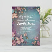 Butterfly Baby Dusche Lila Einladung (Stehend Vorderseite)
