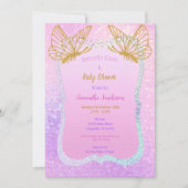 Butterfly Baby Dusche Rosa und Gold Butterfly Kiss Einladung (Vorderseite)