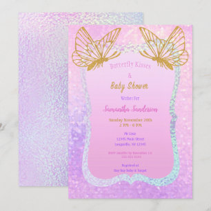 Butterfly Baby Dusche Rosa und Gold Butterfly Kiss Einladung