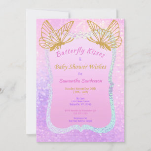 Butterfly Baby Dusche Rosa und Gold Butterfly Kiss Einladung