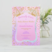 Butterfly Baby Dusche Rosa und Gold Confetti Einladung (Stehend Vorderseite)