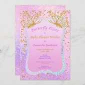 Butterfly Baby Dusche Rosa und Gold Confetti Einladung (Vorne/Hinten)