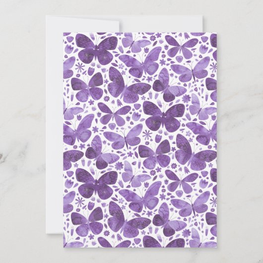 Butterfly Baby Dusche Wasserfarbe Lila Einladung (Rückseite)