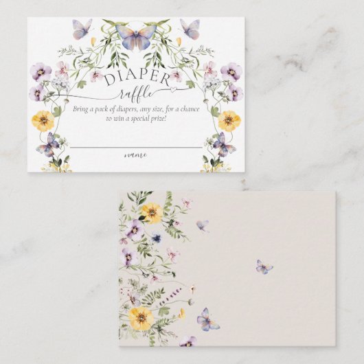 Butterfly Baby Dusche Wildblume Windeln Raffel Begleitkarte (Vorne/Hinten)