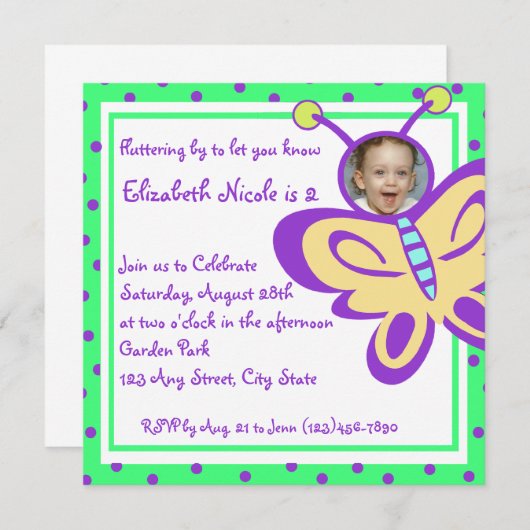 Butterfly Baby Foto Einladung (Vorne/Hinten)