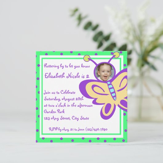 Butterfly Baby Foto Einladung (Stehend Vorderseite)