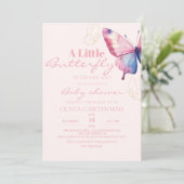 Butterfly Baby Girl Dusche Wasserfarbe Einladung (Stehend Vorderseite)