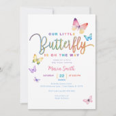 Butterfly Baby Showeinlage - Rainbow Glitzer Einladung (Vorderseite)