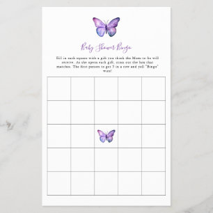 Butterfly Baby Shower Bingo Game Elegantes Skript Flyer