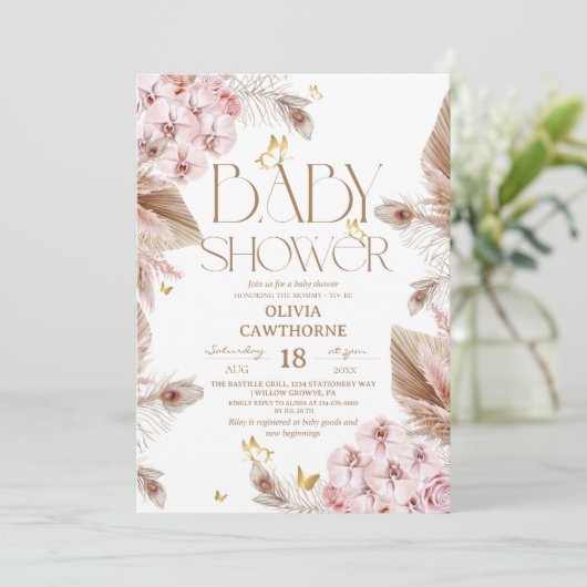  Butterfly Baby Shower  Einladung (Stehend Vorderseite)