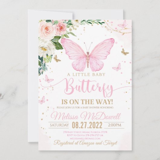 Butterfly Baby Shower Einladung Mädchen Einladung (Vorderseite)