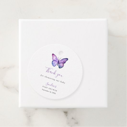 Butterfly Baby Shower Elegant Danke, Script Geschenkanhänger (Beispiel)