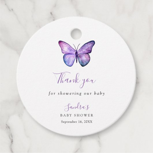 Butterfly Baby Shower Elegant Danke, Script Geschenkanhänger (Vorderseite)