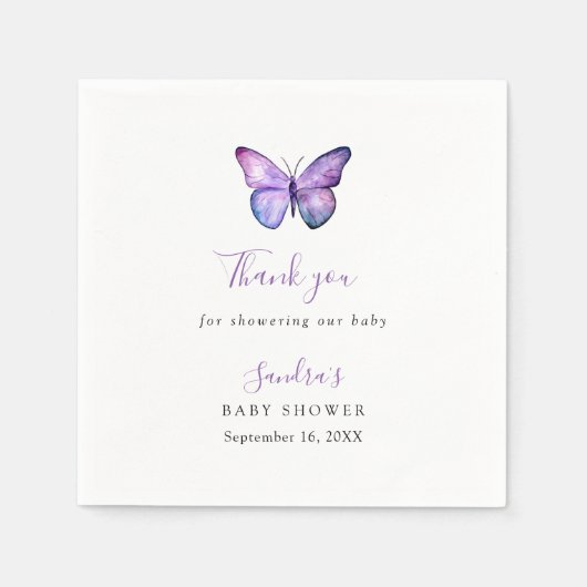 Butterfly Baby Shower Elegant Danke, Script Serviette (Vorderseite)