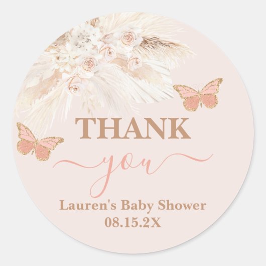 Butterfly Baby Shower Girl Classic Round Sticker (Vorderseite)
