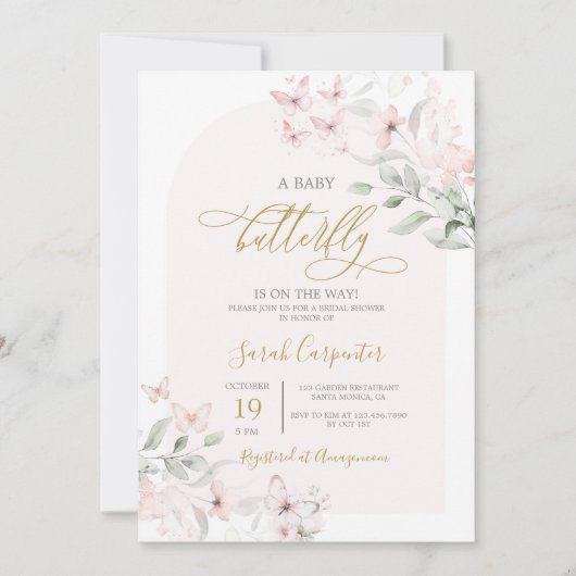 Butterfly Baby Shower Girl Einladung (Vorderseite)