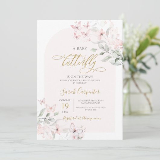 Butterfly Baby Shower Girl Einladung (Stehend Vorderseite)