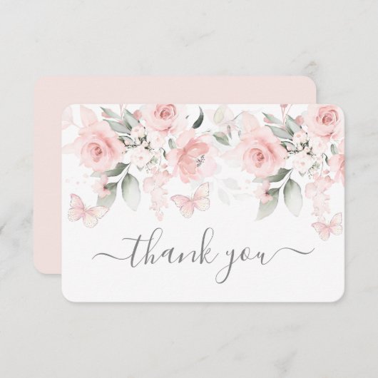 Butterfly Baby Shower Girl Flat Danke Karte (Vorne/Hinten)