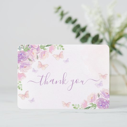 Butterfly Baby Shower Girl Flat Danke Karte (Stehend Vorderseite)