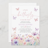 Butterfly Baby Shower Girl Lila Pink Blume Einladung (Vorne/Hinten)