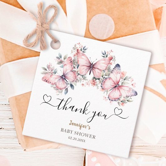 Butterfly Baby Shower Girl Pink Geschenkanhänger