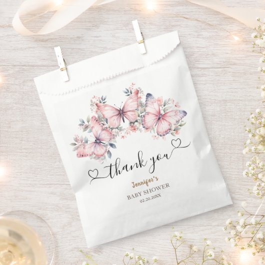 Butterfly Baby Shower Girl Pink Geschenktütchen (Ausgeschnitten)