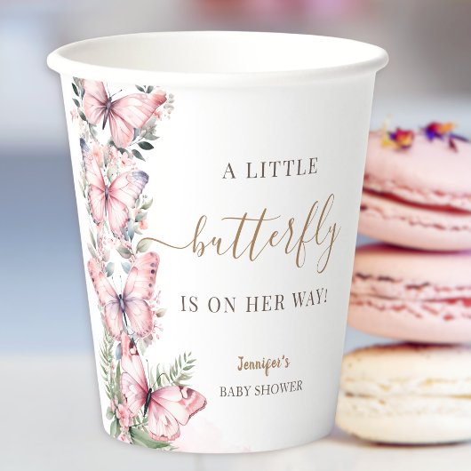 Butterfly Baby Shower Girl Pink Pappbecher