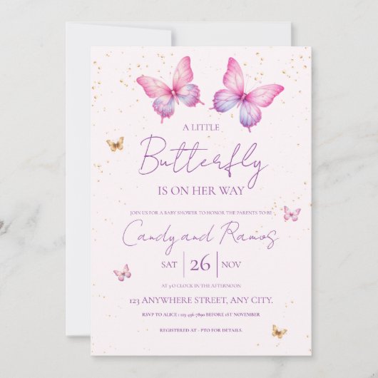 Butterfly Baby Shower Invitation Einladung (Vorderseite)