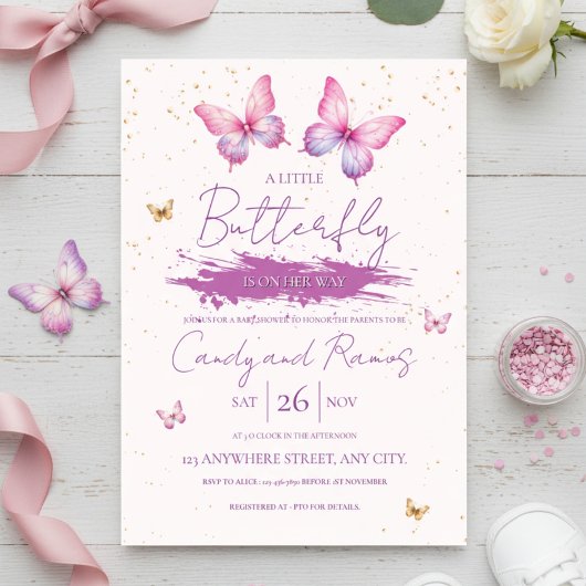 Butterfly Baby Shower Invitation Einladung