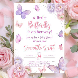Butterfly Baby Shower Invitation, Pink Purple Einladung