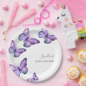 Butterfly Baby Shower Skript Custom Minimal Lila Pappteller (Party)
