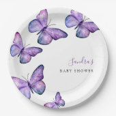 Butterfly Baby Shower Skript Custom Minimal Lila Pappteller (Vorderseite)
