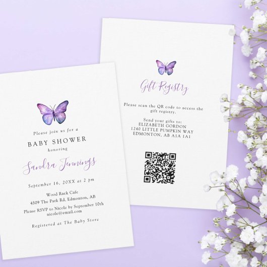 Butterfly Baby Showgift Registrierung QR Code Einladung