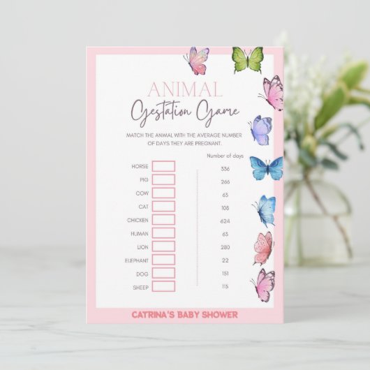 Butterfly-Babydusche - bearbeitungsfähiger Name, 1 Einladung (Stehend Vorderseite)