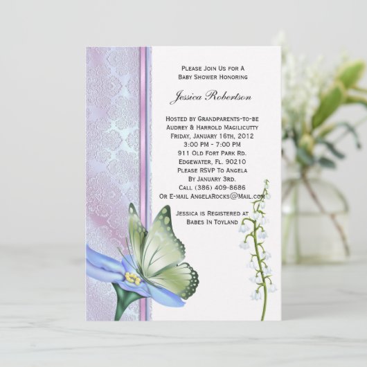 Butterfly-Babydusche Einladung (Stehend Vorderseite)