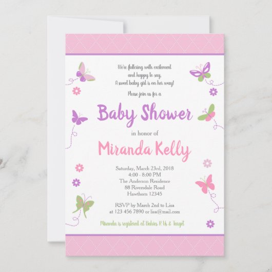 Butterfly-Babydusche Einladung (Vorderseite)