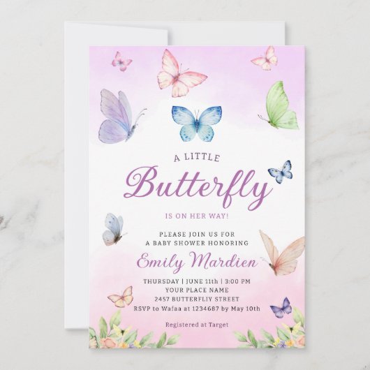 Butterfly-Babydusche, Mädchendusche Einladung (Vorderseite)