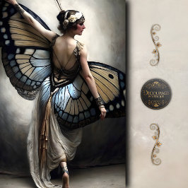 Butterfly Ballerina in Cream and Blue Decoupage Seidenpapier