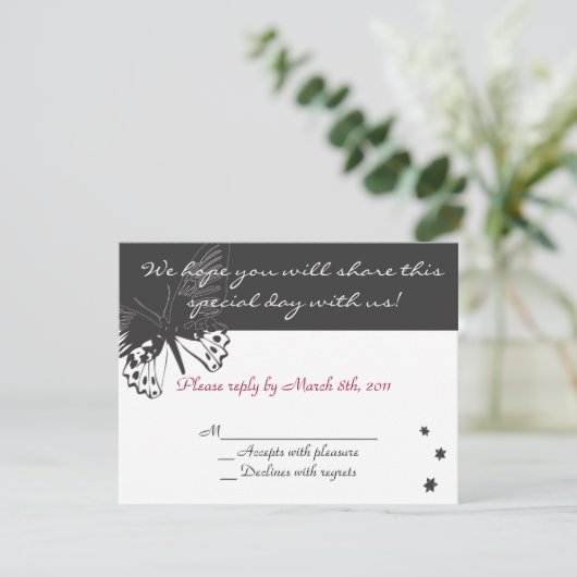 Butterfly Bat mitzvah Einladung Reaktion (Stehend Vorderseite)