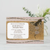 Butterfly, Beads Lace & Burlap Wedding Einladung (Stehend Vorderseite)