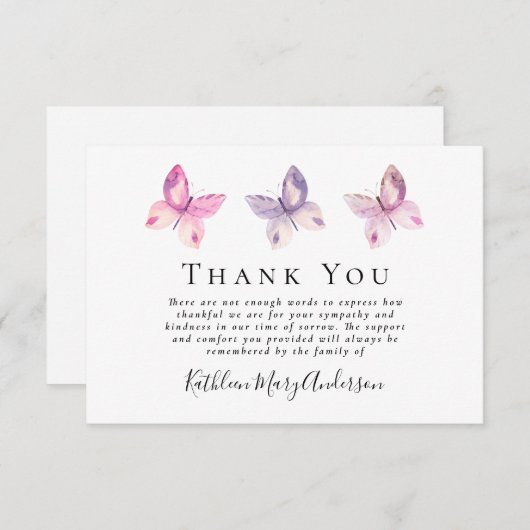 Butterfly-Beerdigung-Beileid Dankeskarte (Vorne/Hinten)