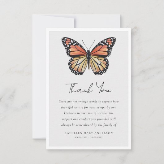 Butterfly Beileid Beerdigung Dankeskarte (Vorderseite)