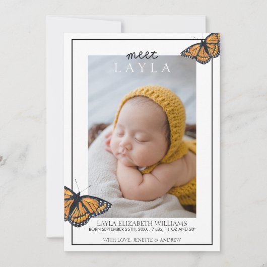 Butterfly Birth Ankündigung (Vorderseite)