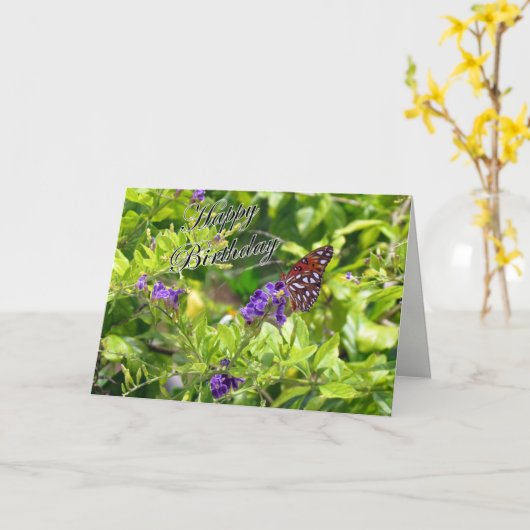 Butterfly Birthday Card - Gulf Fritillary Karte (Gelbe Blume)